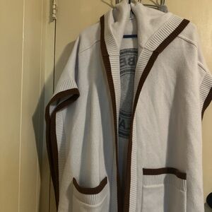 Burberry White and Brown Hooded Cardigan